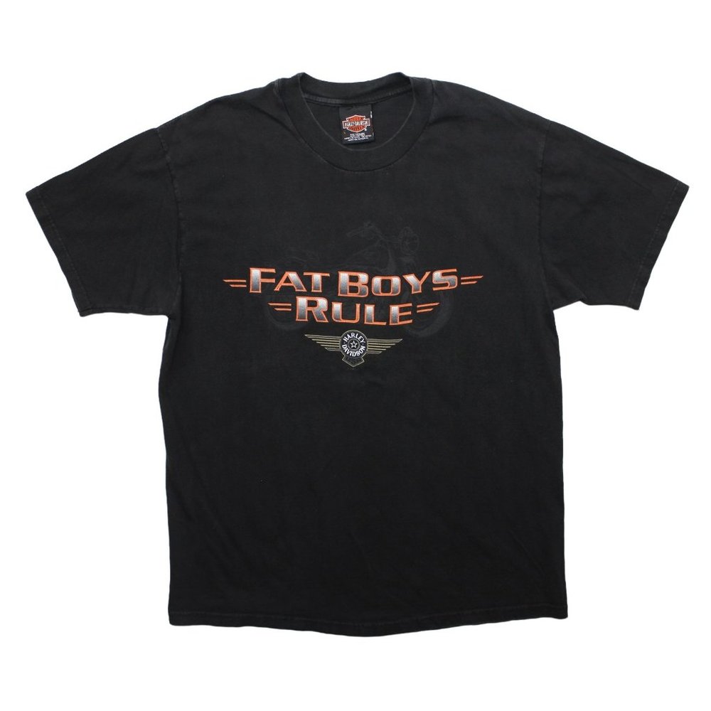 Vintage Harley Davidson Fat Boys Rule Black Short Sleeve Moto T Shirt Top sz L